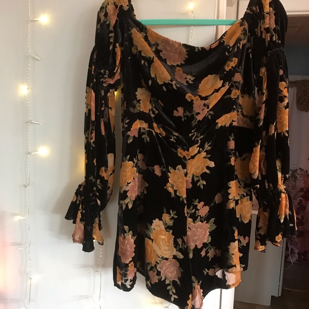 Olivaceous velvet floral romper